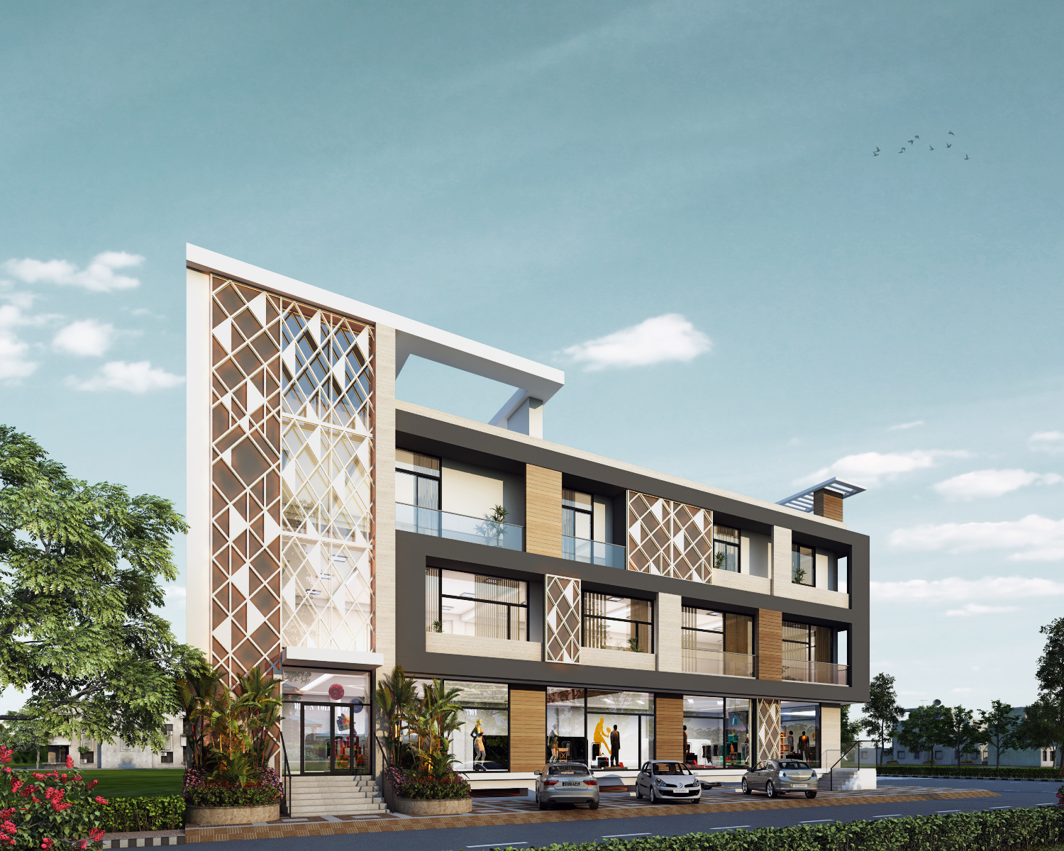 Facade Design For Commercial Building In Jhansi Up Synergy Designs